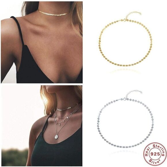 Fine Jewelry Sterling Silver Disc Choker Necklace NEW WITH GIFT BAG - Picture 1 of 13